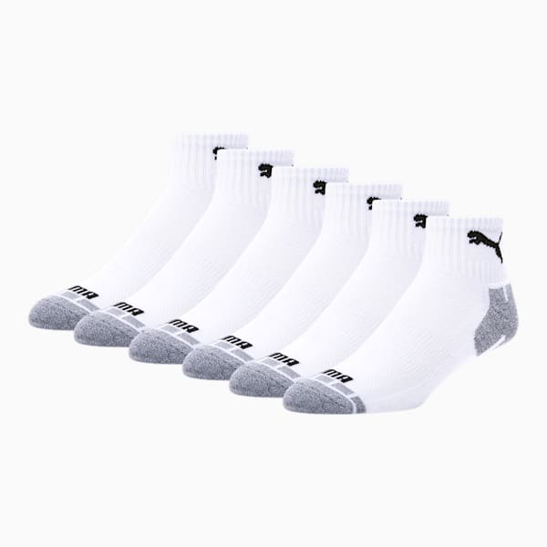 Men's Quarter Crew Cat Socks [6 Pack], WHITE / BLACK, extralarge